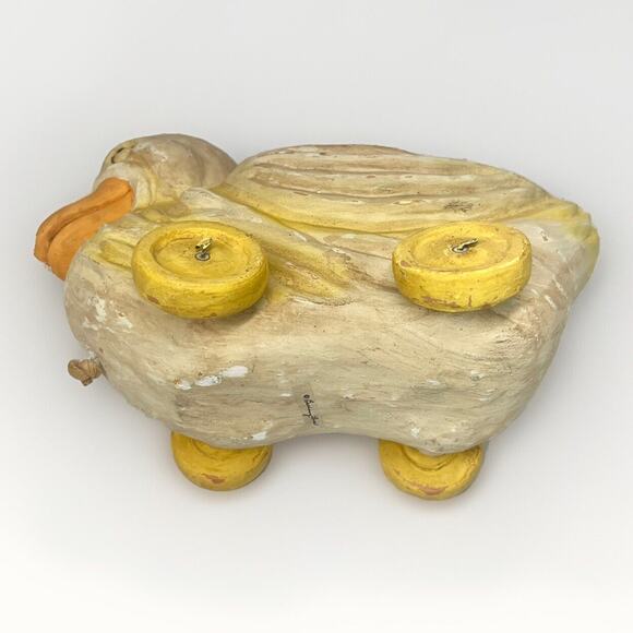 Vintage Bethany Lowe Designs Paper Mache Antique Yellow Duck Pull Toy - Picture 12 of 12